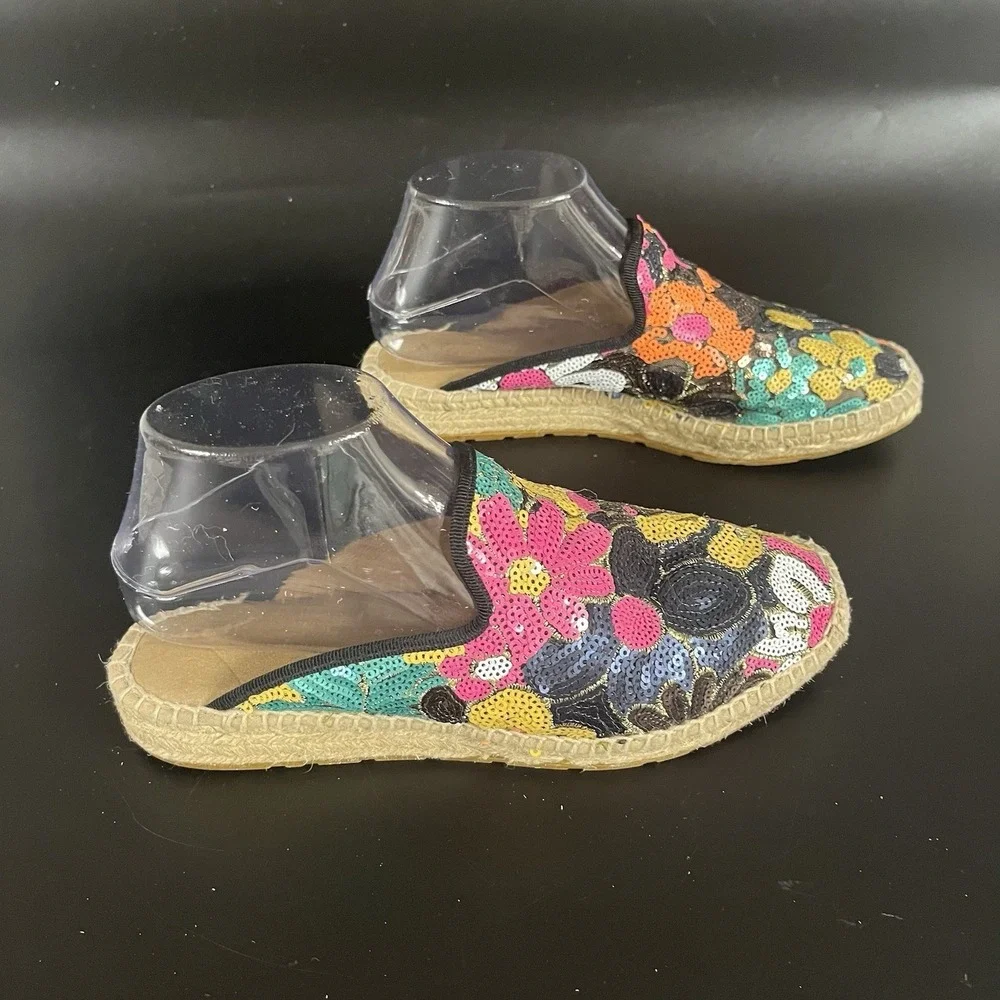 Anthropologie Maya Floral Sequin Espadrille‎ Slides 38 Sequence Made in Spain